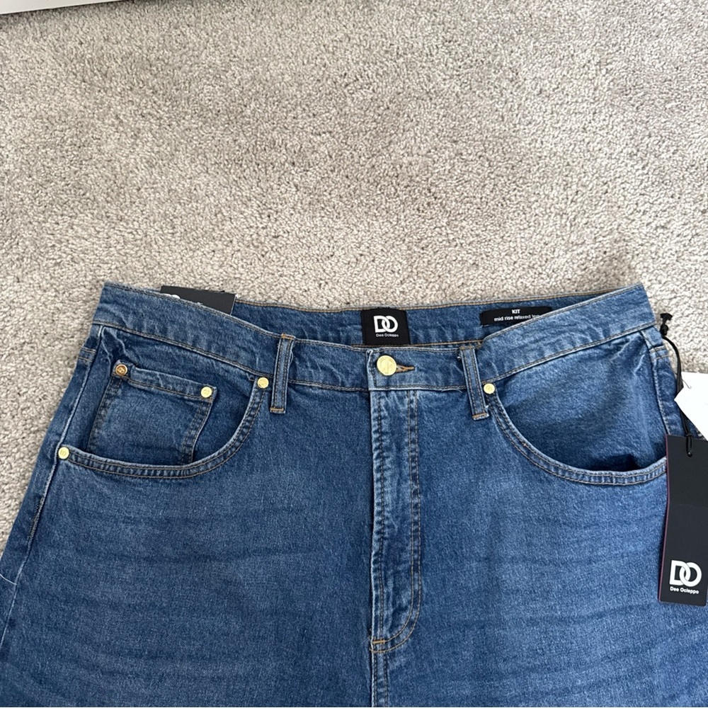 NWT DO Dee Ocleppo Jeans Mid Rise Wide Leg Mid Wash Size 16 Cool Girl Old Money - Picture 4 of 13